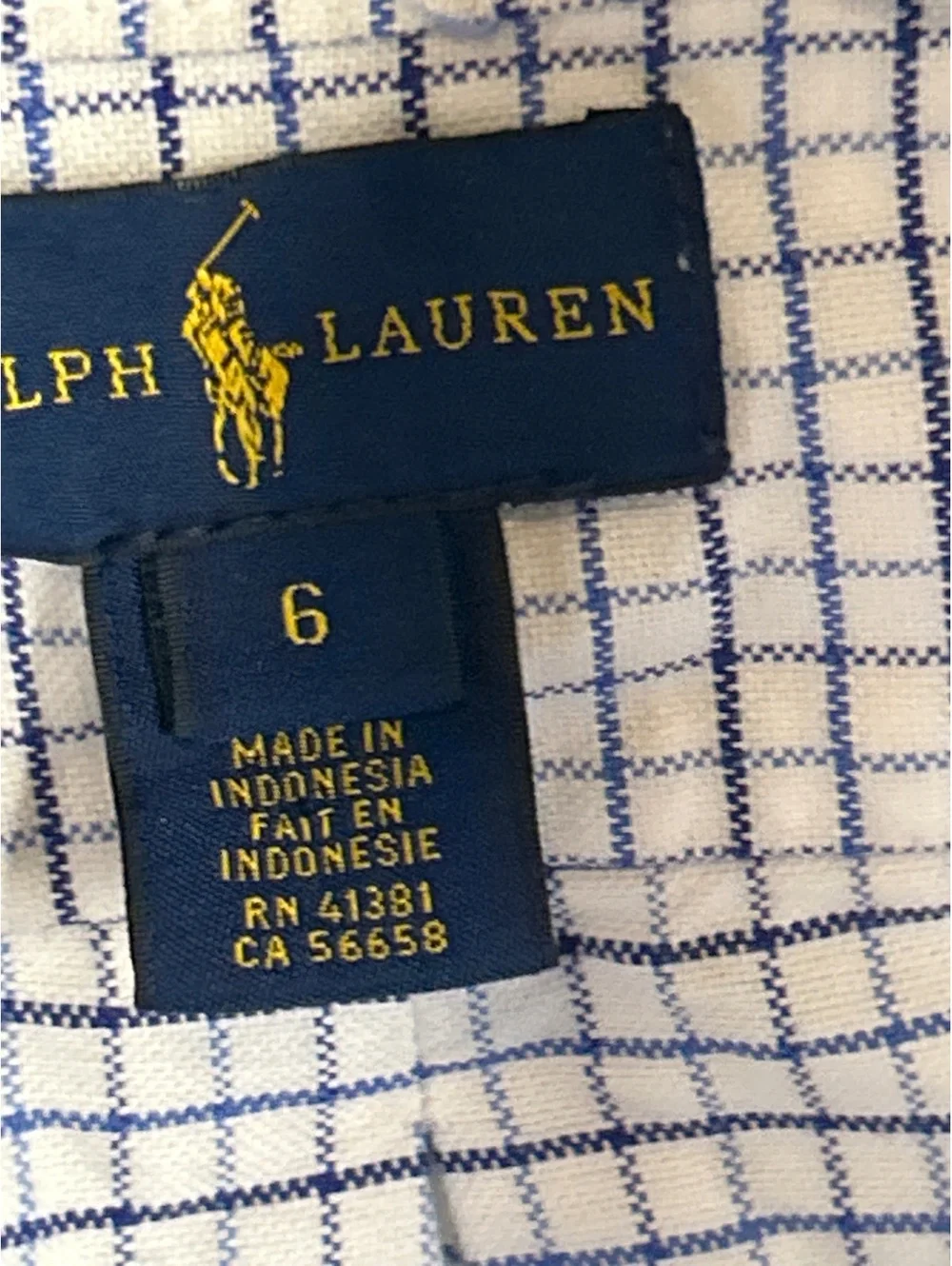 Ralph Lauren Classic Fit Button-Down Checkered Shirt Size 6